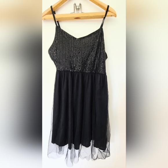 SHEIN Belle Plus Sequin Mesh Overlay Cami Black Mini Dress, Size 1x, Rep Era - Picture 6 of 9